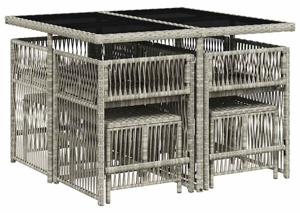 9részes világosszürke polyrattan kerti étkezőgarnitúra párnával