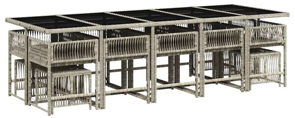15 részes szürke polyrattan kerti étkezőgarnitúra párnákkal