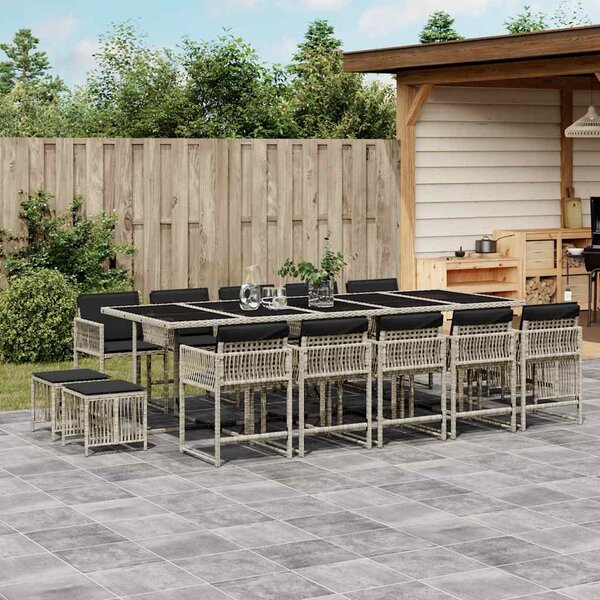 15 részes szürke polyrattan kerti étkezőgarnitúra párnákkal