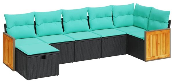 7 részes fekete polyrattan kerti ülőgarnitúra párnával