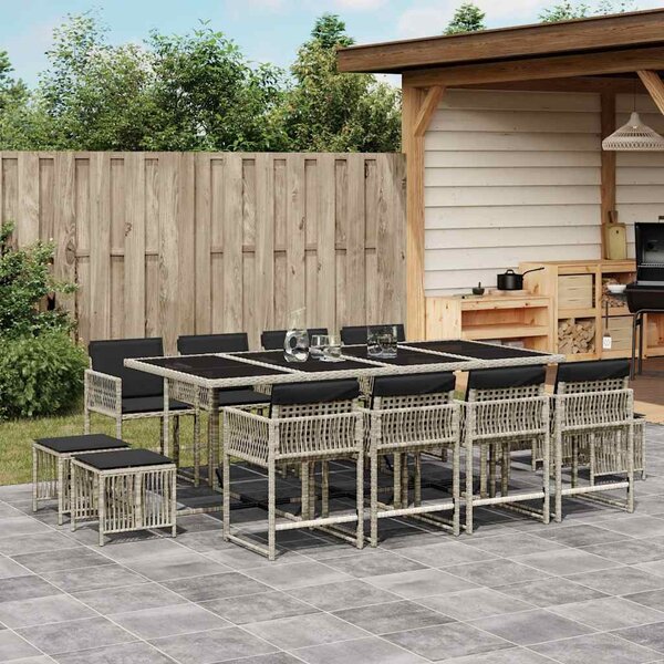 13 részes szürke polyrattan kerti étkezőgarnitúra párnákkal