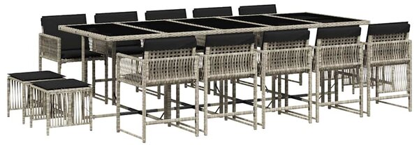 15 részes szürke polyrattan kerti étkezőgarnitúra párnákkal