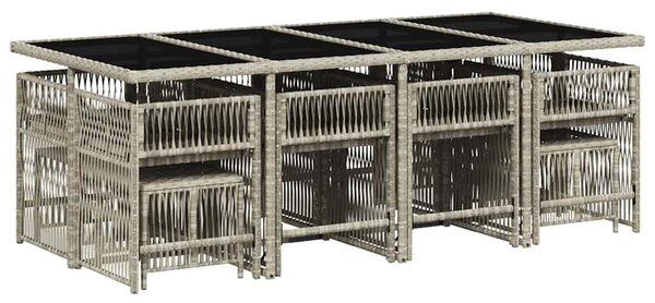 13 részes szürke polyrattan kerti étkezőgarnitúra párnákkal