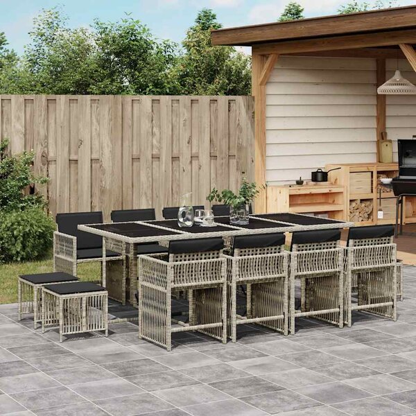 13 részes szürke polyrattan kerti étkezőgarnitúra párnákkal