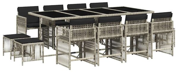 13 részes szürke polyrattan kerti étkezőgarnitúra párnákkal