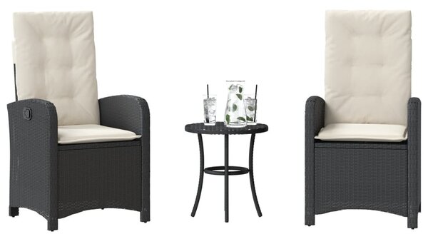 3 részes fekete polyrattan bisztrógarnitúra párnával