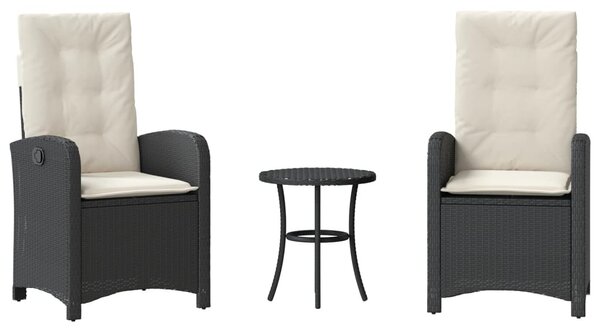 3 részes fekete polyrattan bisztrógarnitúra párnával