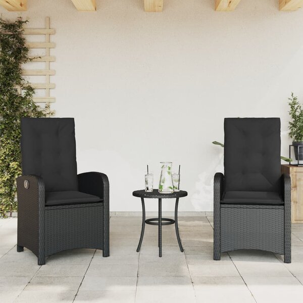 3 részes fekete polyrattan bisztrógarnitúra párnával