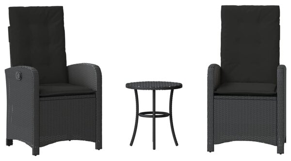 3 részes fekete polyrattan bisztrógarnitúra párnával