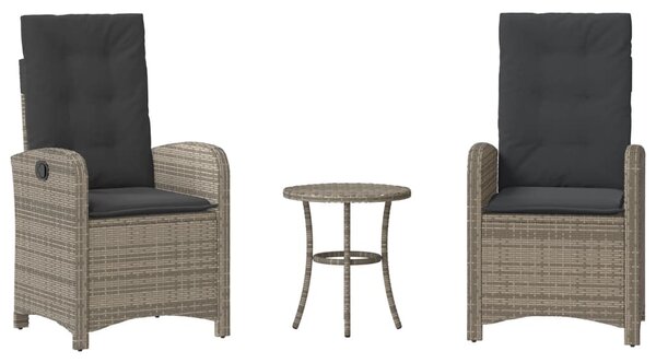 3 részes szürke polyrattan bisztrógarnitúra párnákkal