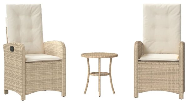 3 részes bézs polyrattan bisztrógarnitúra párnával