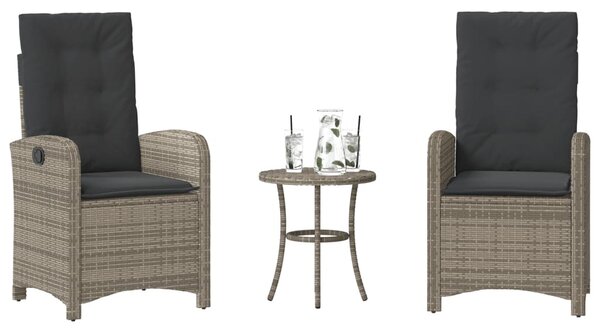 3 részes szürke polyrattan bisztrógarnitúra párnákkal