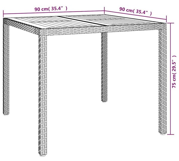 VidaXL Kerti Asztal Szürke 90 x 90 x 75 cm polirattan