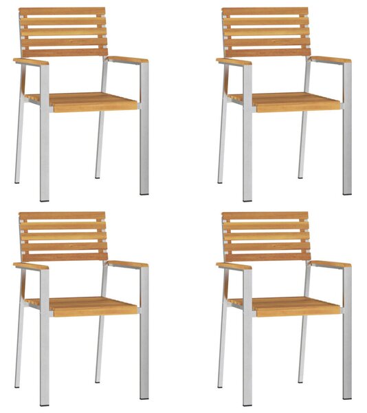 5 darabos Kerti Étkező Szett Tömör Akácfából, Kültéri Étkezőasztal 180x90x75 cm Tömör Akácfából, Összecsukható Kerti Székek 4 db Tömör Akácfa és Acél
