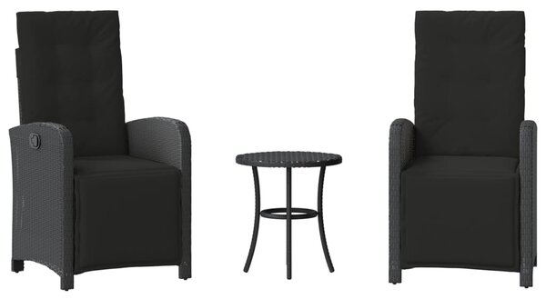 3 részes fekete polyrattan bisztrógarnitúra párnával