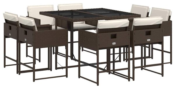 9 részes barna polyrattan kerti étkezőgarnitúra párnákkal
