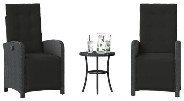 3 részes fekete polyrattan bisztrógarnitúra párnával