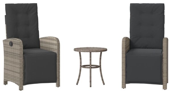 3 részes szürke polyrattan bisztrógarnitúra párnákkal