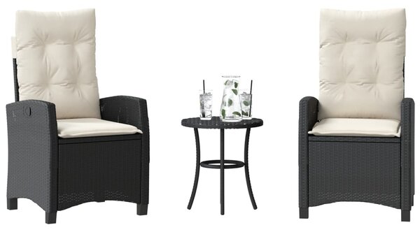 3 részes fekete polyrattan bisztrógarnitúra párnával