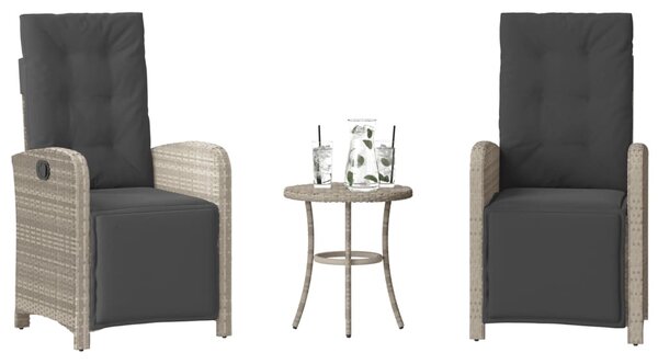 3 részes világosszürke polyrattan bisztrógarnitúra párnákkal