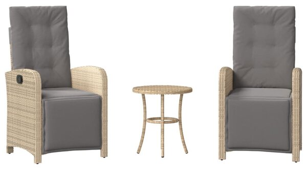 3 részes vegyes bézs polyrattan bisztrógarnitúra párnákkal