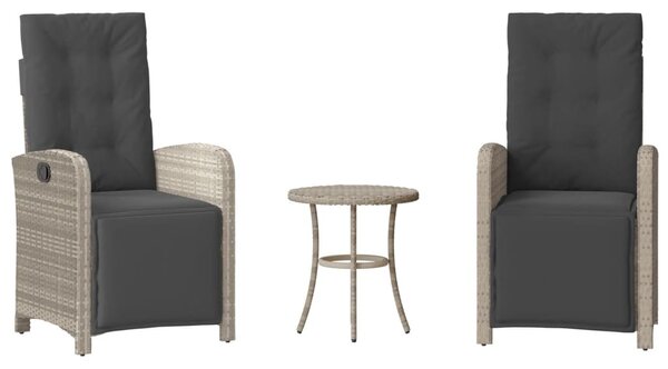 3 részes világosszürke polyrattan bisztrógarnitúra párnákkal