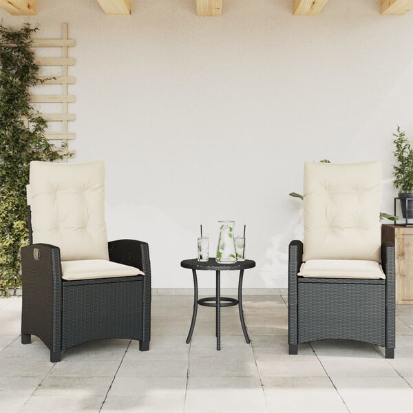 3 részes fekete polyrattan bisztrógarnitúra párnával