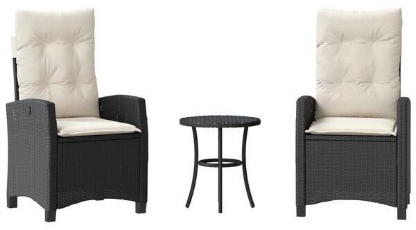 3 részes fekete polyrattan bisztrógarnitúra párnával