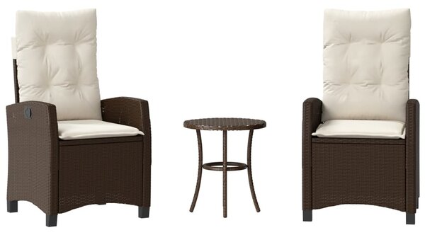 3 részes barna polyrattan bisztrógarnitúra párnákkal