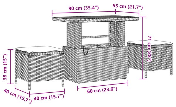 13 Darabos Kert Sofa Szett Párnákkal Fekete Poli Rattan Akácia, 3 Darabos Kert Étkező Szett Párnákkal Fekete Poli Rattan Akácia