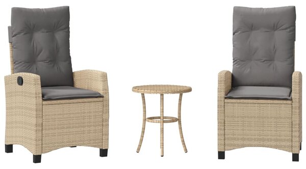 3 részes vegyes bézs polyrattan bisztrógarnitúra párnákkal