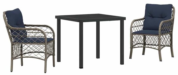 Kert étkező szett párnával 3 pcs Szürke és fekete Rattan