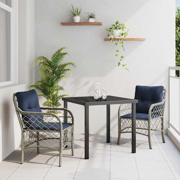 Kert étkező szett párnával 3 pcs Szürke és fekete Rattan
