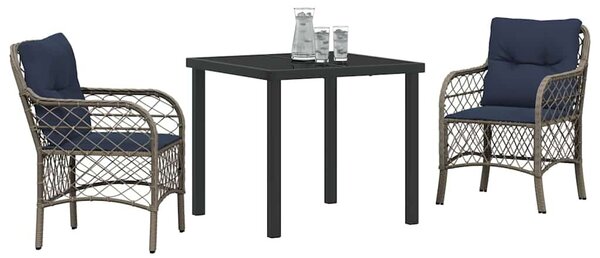 Kert étkező szett párnával 3 pcs Szürke és fekete Rattan