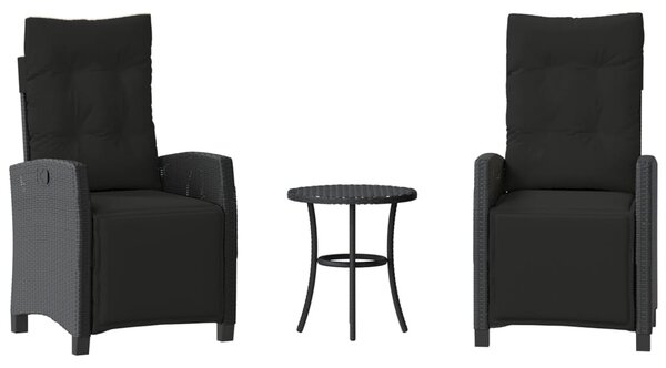 3 részes fekete polyrattan bisztrógarnitúra párnával