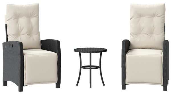 3 részes fekete polyrattan bisztrógarnitúra párnával