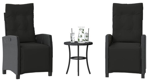 3 részes fekete polyrattan bisztrógarnitúra párnával