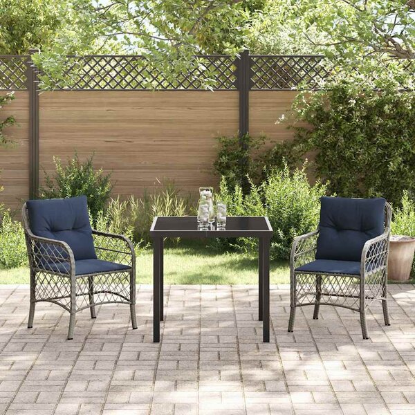 Kert étkező szett párnával 3 pcs Szürke és fekete Rattan