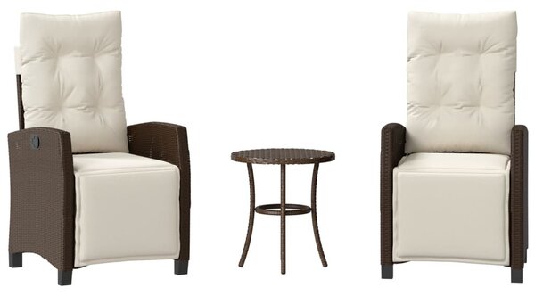 3 részes barna polyrattan bisztrógarnitúra párnákkal