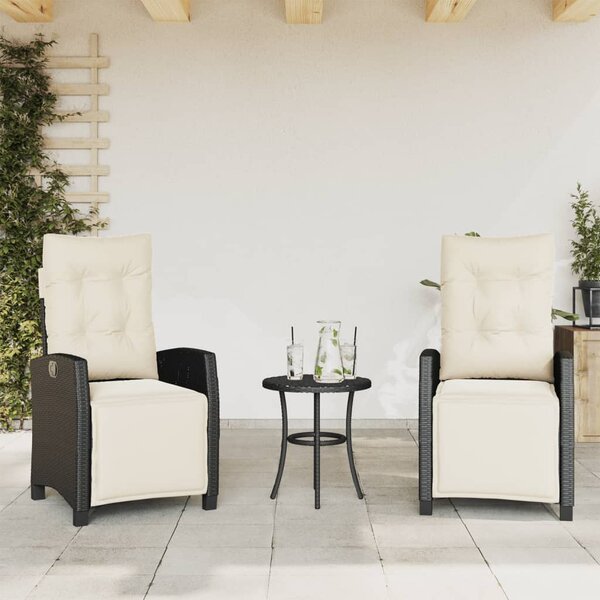 3 részes fekete polyrattan bisztrógarnitúra párnával