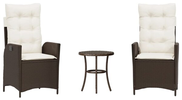 3 részes barna polyrattan bisztrógarnitúra párnákkal
