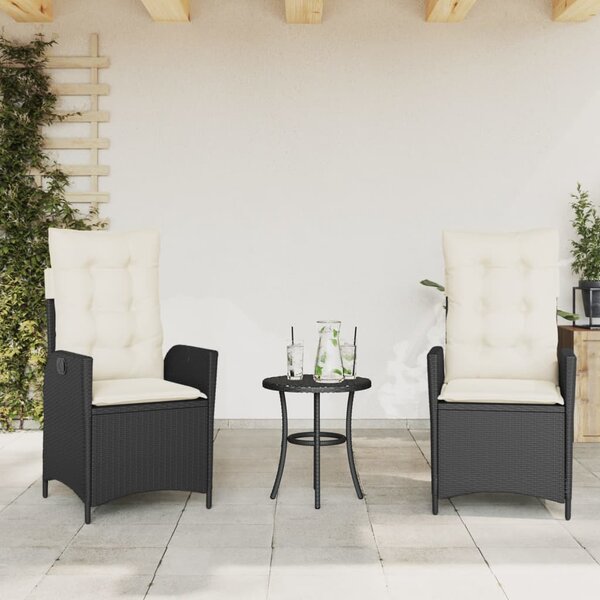 3 részes fekete polyrattan bisztrógarnitúra párnával
