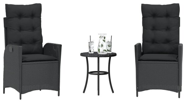 3 részes fekete polyrattan bisztrógarnitúra párnával
