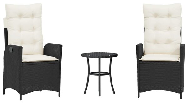 3 részes fekete polyrattan bisztrógarnitúra párnával