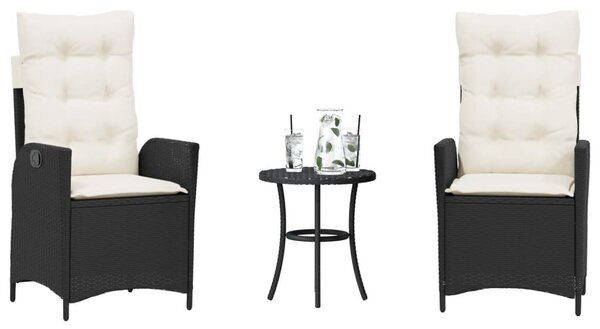 3 részes fekete polyrattan bisztrógarnitúra párnával