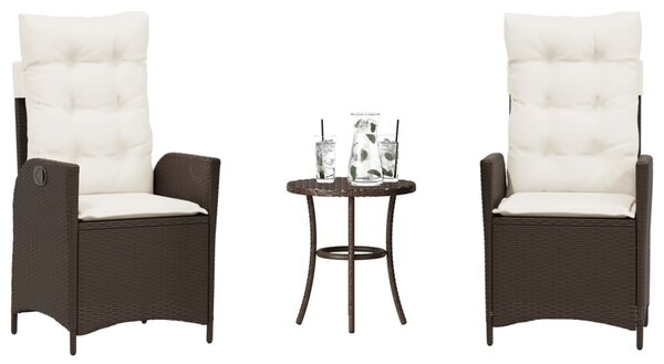 3 részes barna polyrattan bisztrógarnitúra párnákkal