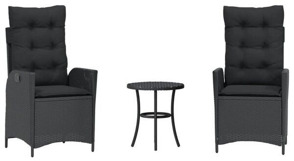 3 részes fekete polyrattan bisztrógarnitúra párnával