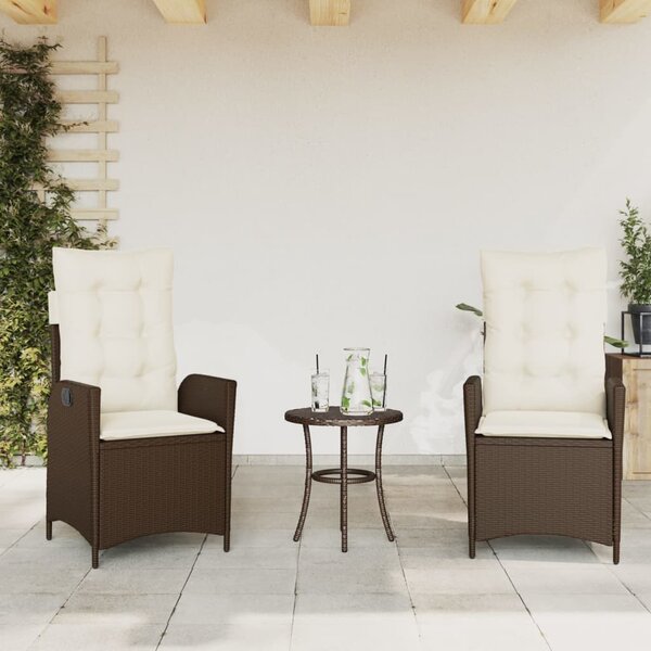 3 részes barna polyrattan bisztrógarnitúra párnákkal