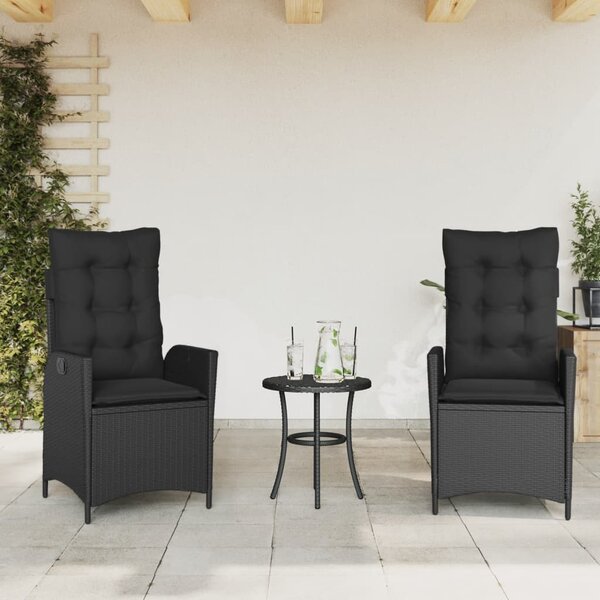 3 részes fekete polyrattan bisztrógarnitúra párnával