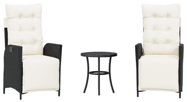 3 részes fekete polyrattan bisztrógarnitúra párnával